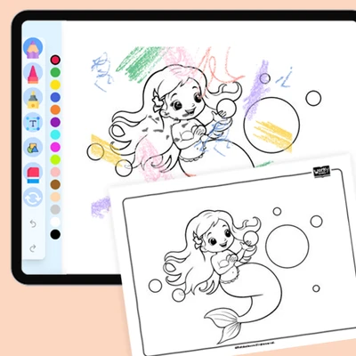 Little Mermaid playing with bubbles - coloring educational content