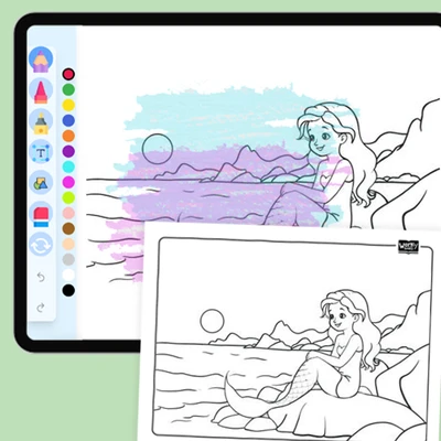 Mermaid watching a sunset - coloring educational content