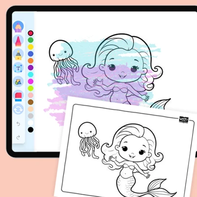 Mermaid playing with jellyfish - coloring educational content