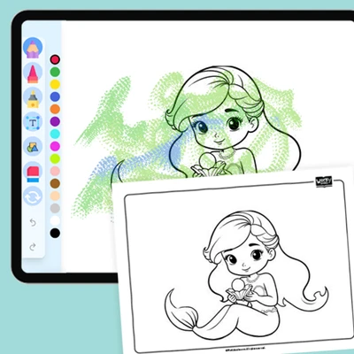 Mermaid admiring a pearl - coloring educational content