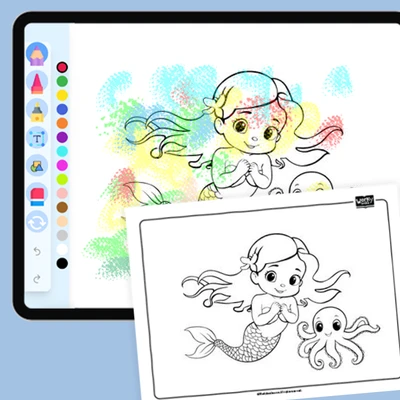 Mermaid playing with an octopus - coloring educational content