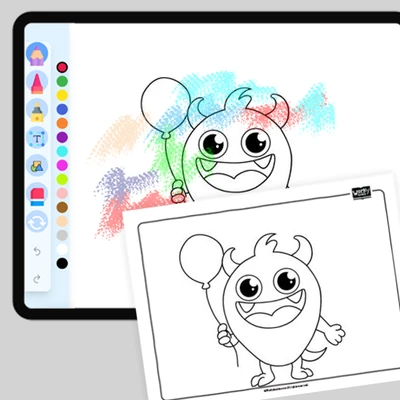 Monster with a Balloon - coloring educational content
