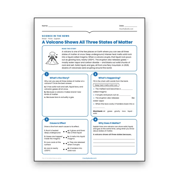 A Volcano Shows All Three States of Matter - worksheet educational content