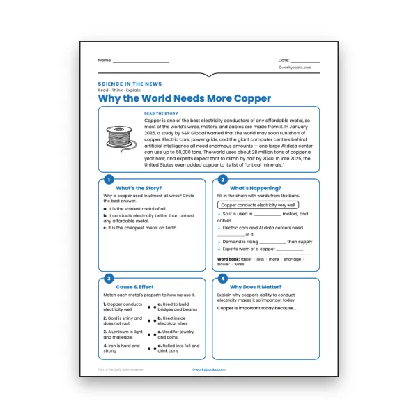Why the World Needs More Copper - worksheet educational content