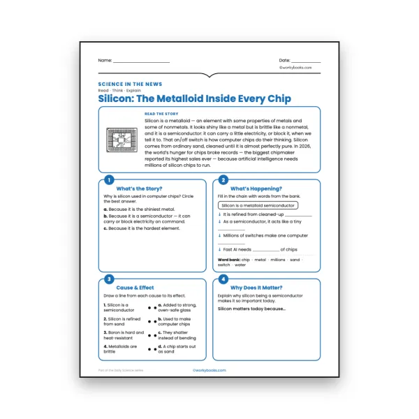 Silicon: The Metalloid Inside Every Chip - worksheet educational content