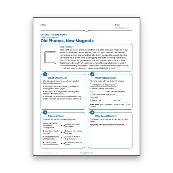 Old Phones, New Magnets - worksheet educational content