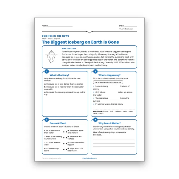 The Biggest Iceberg on Earth Is Gone - worksheet educational content