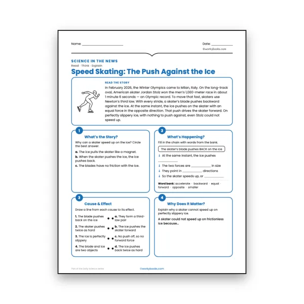 Speed Skating: The Push Against the Ice - worksheet educational content
