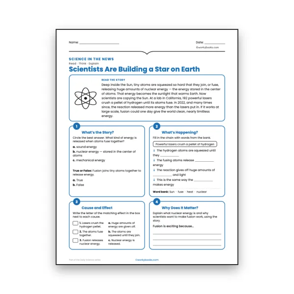 Scientists Are Building a Star on Earth - worksheet educational content
