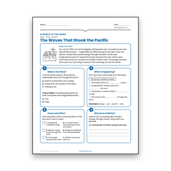 The Waves That Shook the Pacific - worksheet educational content