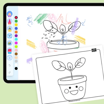 Red Pot with leaves - coloring educational content
