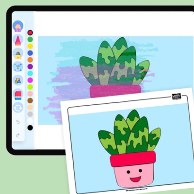 Pot with aloe vera leaves - coloring educational content