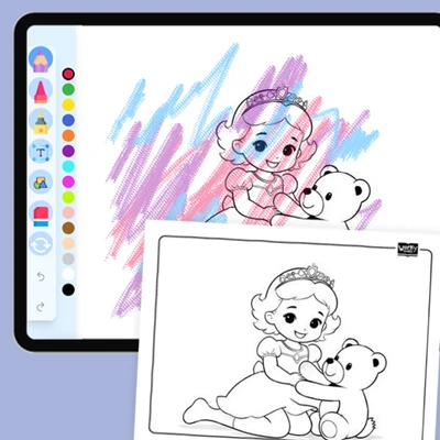 Princess with Teddy Bear - coloring educational content