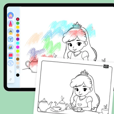Princess with Tea Set - coloring educational content
