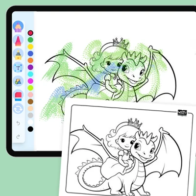 Princess with Dragon - coloring educational content