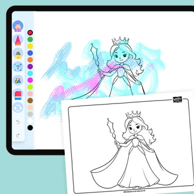 Princess with Crown and Wand - coloring educational content