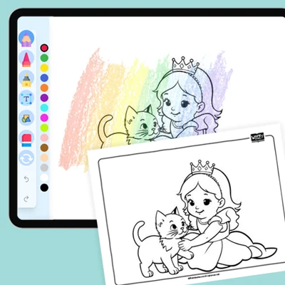 Princess with Cute Kitten - coloring educational content