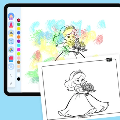 Princess with Flowers - coloring educational content