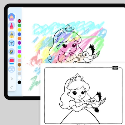 Princess with Bird - coloring educational content
