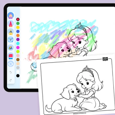 Princess with Puppy - coloring educational content
