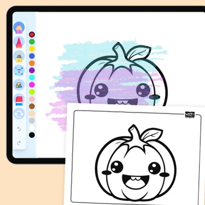 Pumpkin with cute kawaii face - coloring educational content