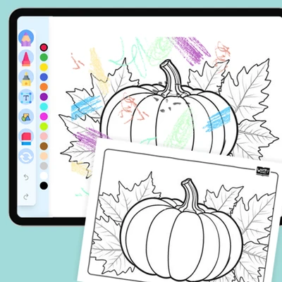 Pumpkin with autumn leaves - coloring educational content