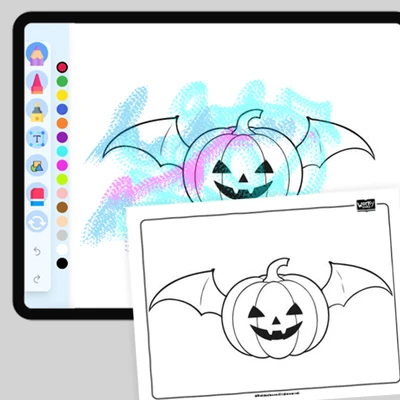 Pumpkin with bat wings - coloring educational content