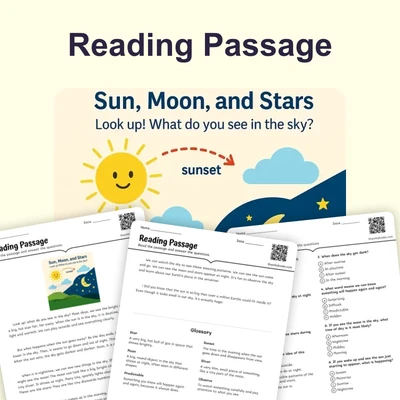 Sun, Moon, and Stars  - reading educational content