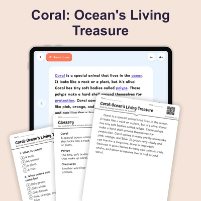 Coral: Ocean's Living Treasure - reading educational content