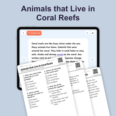 Animals that Live in Coral Reefs - reading educational content