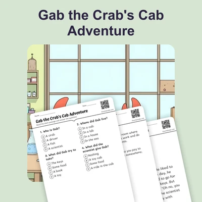 Gab the Crab's Cab Adventure - reading educational content