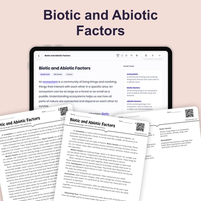 Biotic and Abiotic Factors - reading educational content