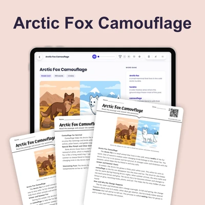 The Arctic Fox's Winter Coat Camouflage - reading educational content