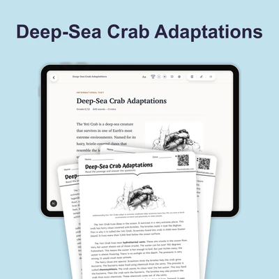Deep-Sea Crab Adaptations - reading educational content
