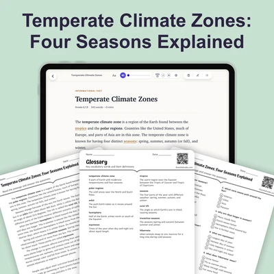 Temperate Climate Zones - reading educational content