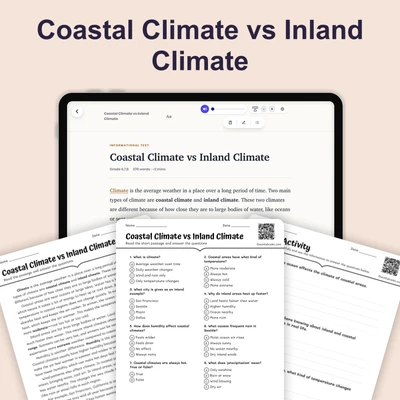 Coastal vs. Inland Climate - reading educational content