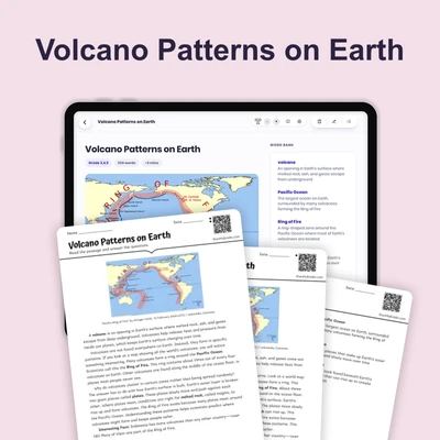 Volcano Patterns on Earth - reading educational content
