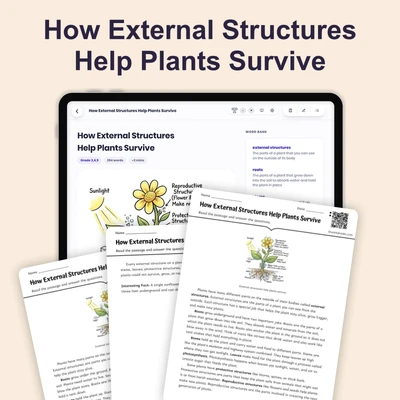 How External Structures Help Plants Survive - reading educational content