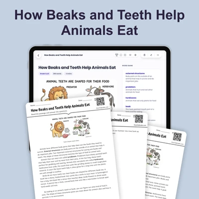 How Beaks and Teeth Help Animals Eat - reading educational content