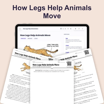 How Legs Help Animals Move - reading educational content
