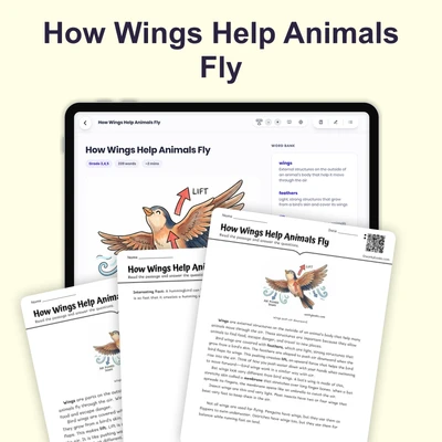 How Wings Help Animals Fly - reading educational content
