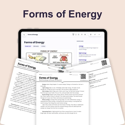 Forms of Energy  - reading educational content