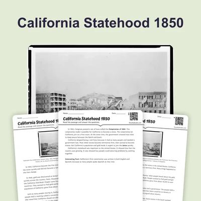 California Statehood 1850 - reading educational content