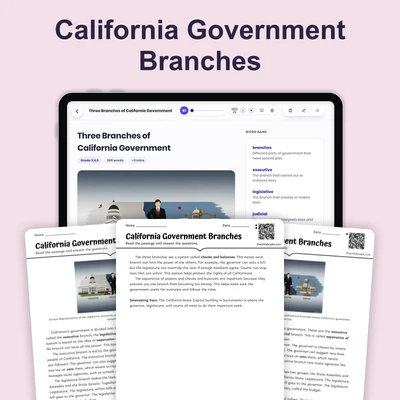 California Government Branches - reading educational content