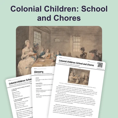 Colonial Children: School and Chores - reading educational content