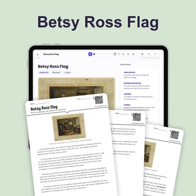 Betsy Ross and the American Flag - reading educational content