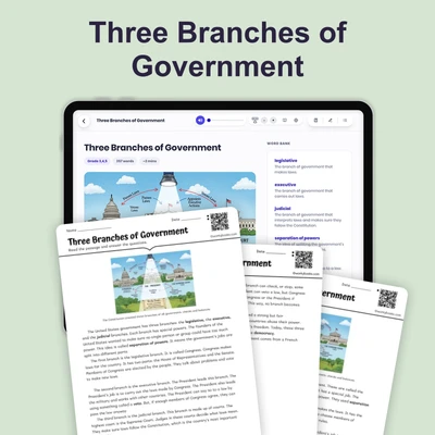 The Three Branches of Government - reading educational content