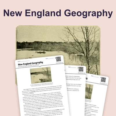 Rocky Coast and Thick Forests in New England Colony - reading educational content