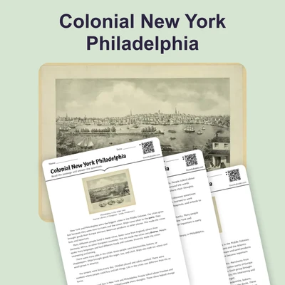 New York and Philadelphia: Middle Colonies Cities - reading educational content