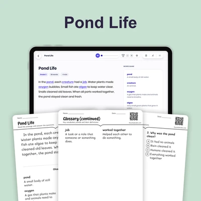Pond Ecosystem - reading educational content